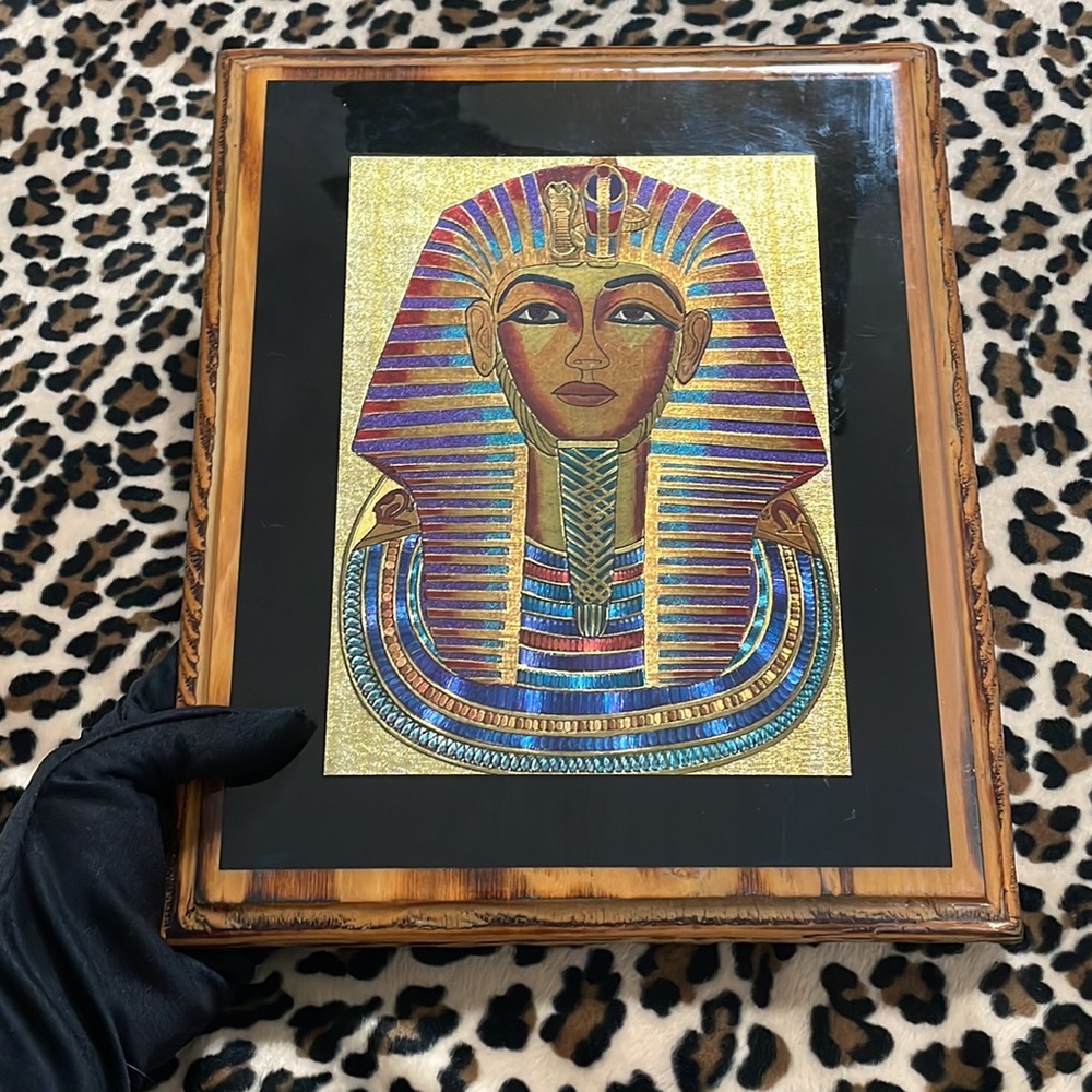 KING TUT Gold Mask 💛 Wood Frame Art Egypt Pharaoh Africa History Royalty Hiero